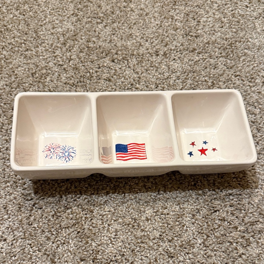 Rae Dunn Patriotic Artisan Collection White Divided Dish